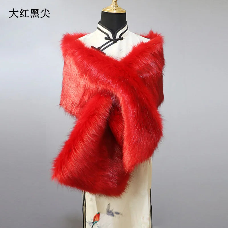 NEW Arrivals 32 Colors 160*22cm Women Luxury Warm Faux Fox Fur Shawl Winter Ladies Plush Scarf Wraps Cloak Coat Wedding Long Cape Scarves Girls Ladies Luxury Fashion Clothing Products