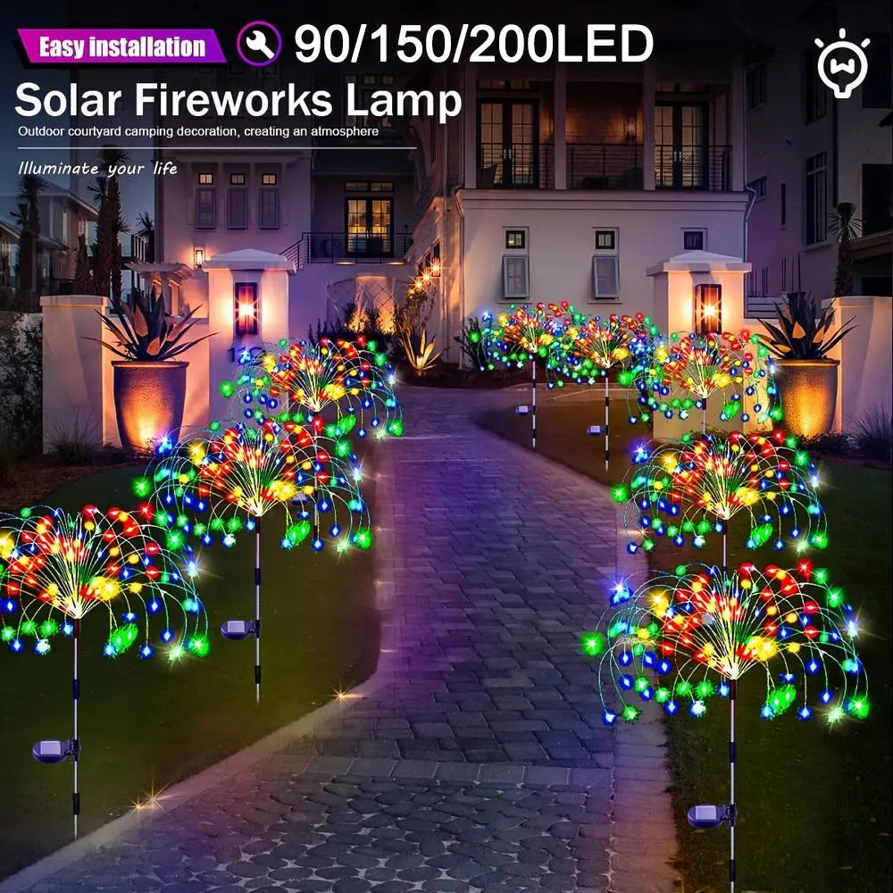 NEW Arrivals 2PCS Set 200LED Solar Fairy Light Outdoor Waterproof Solar Firework Light 8 Lighting Modes DIY Starburst Light Decorative Lights
