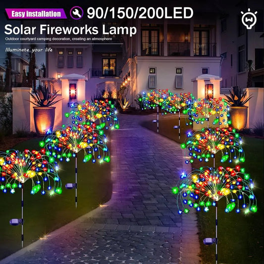 NEW Arrivals 2PCS Set 200LED Solar Fairy Light Outdoor Waterproof Solar Firework Light 8 Lighting Modes DIY Starburst Light Decorative Lights