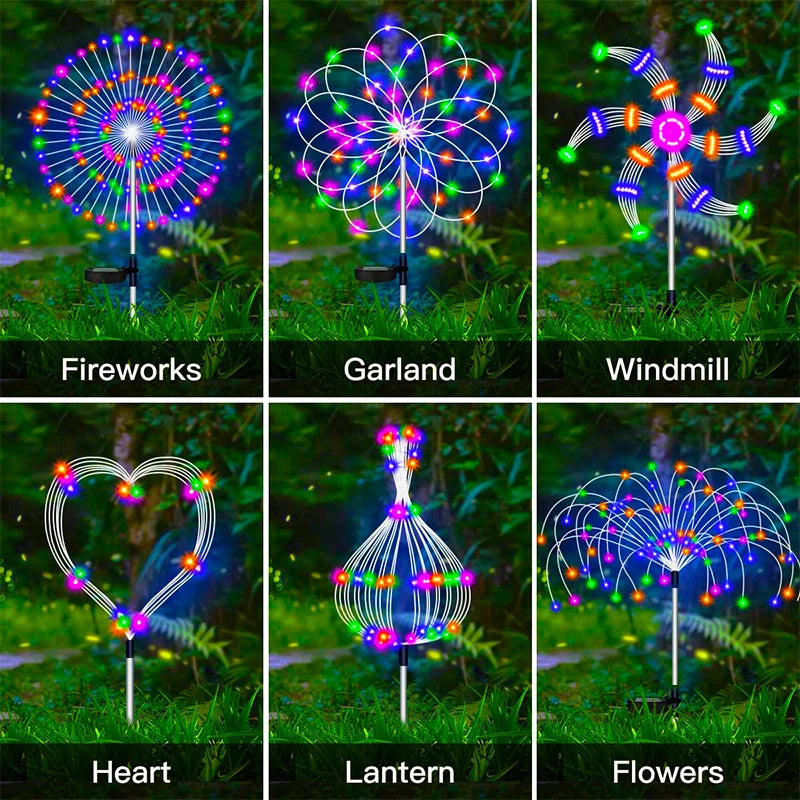 Christmas LED Solar Firework Lamp Outdoor Garden Decor Pathway Fairy Lights Waterproof Garden Courtyard Balcony Patio Lawn Solar Light Set New Year Eve Decoration Accessories Supplies