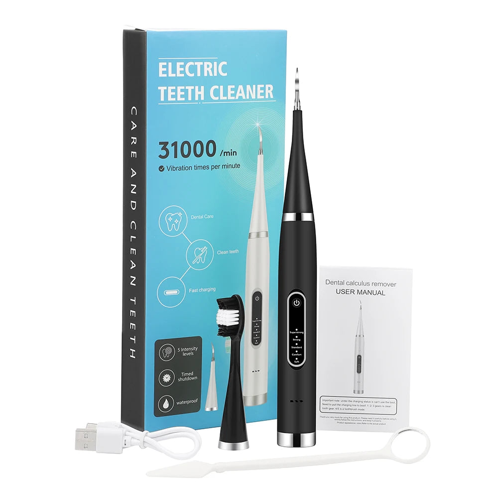 Wireless Electric Ultrasonic Dental Calculus Scaler 5 Modes Oral Teeth Tartar Remover Plaque Stains Removal Teeth Cleaner Teeth Whitening Oral Hygiene Care Kit Dentistry Tools Set