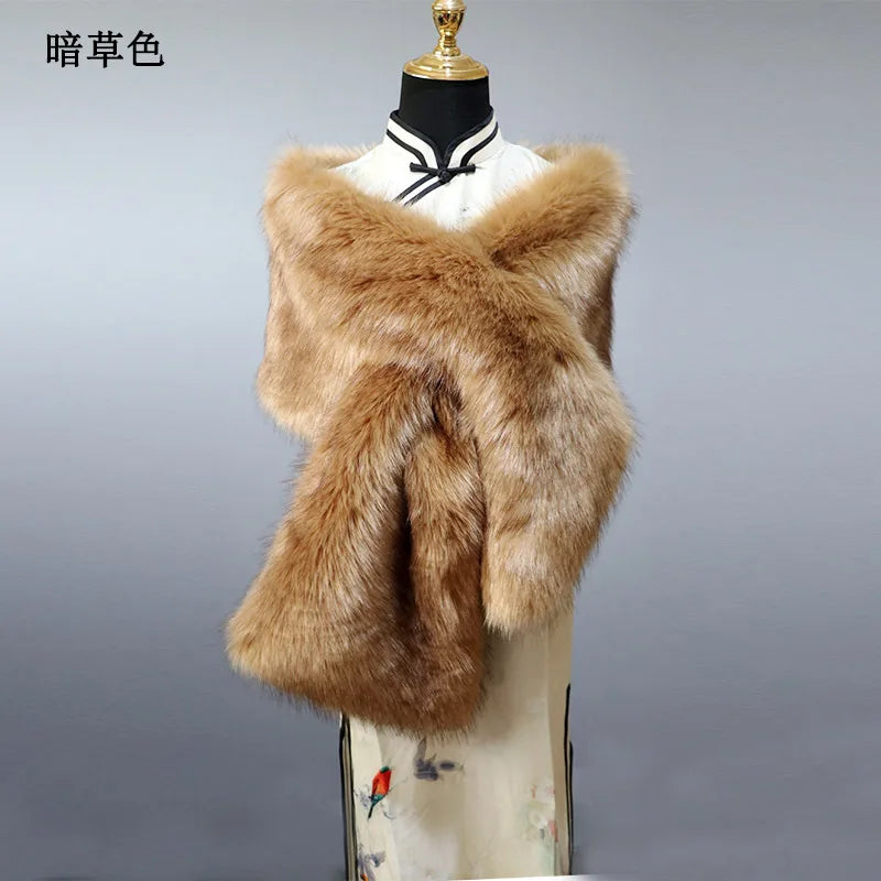 NEW Arrivals 32 Colors 160*22cm Women Luxury Warm Faux Fox Fur Shawl Winter Ladies Plush Scarf Wraps Cloak Coat Wedding Long Cape Scarves Girls Ladies Luxury Fashion Clothing Products