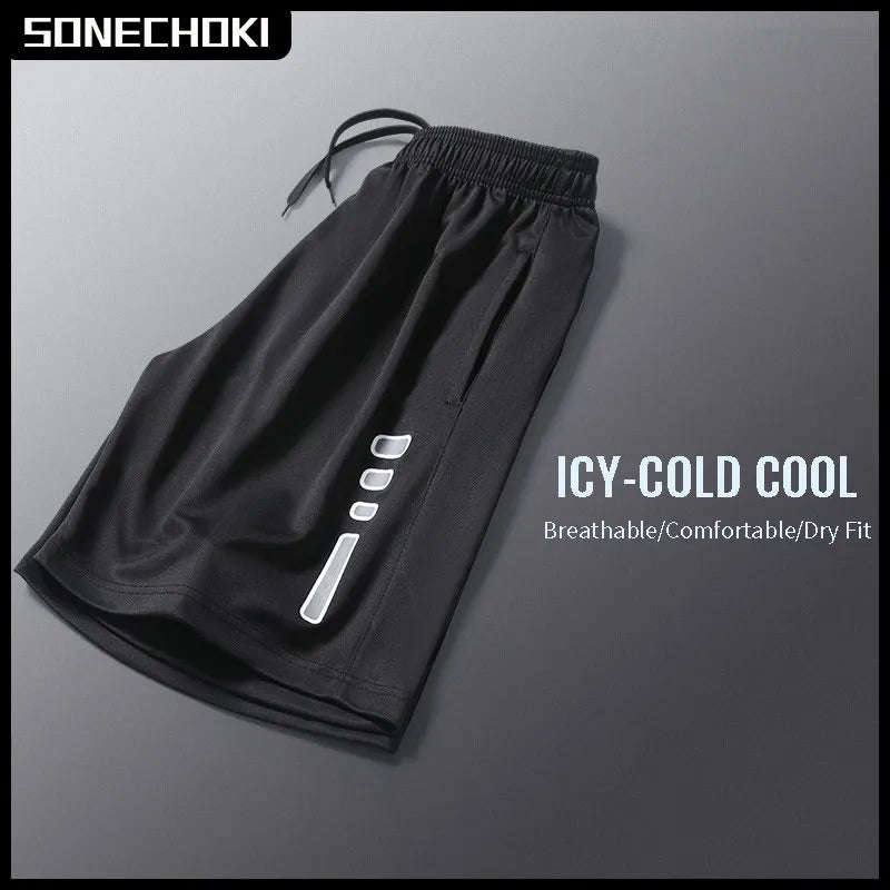 SONECHOKI Running Shorts Men Striped Printing Loose Basketball Sport Gym Breathable Shorts Fitness Training Workout Bottom Male