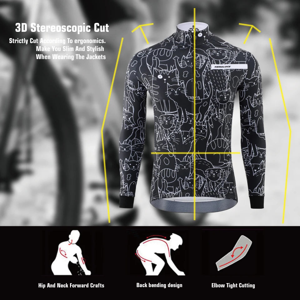 Winter Cycling Jackets Men Fleece Long Sleeves High End Bike Jackets Black&White Thermal Fabric MTB Bicycle Clothing