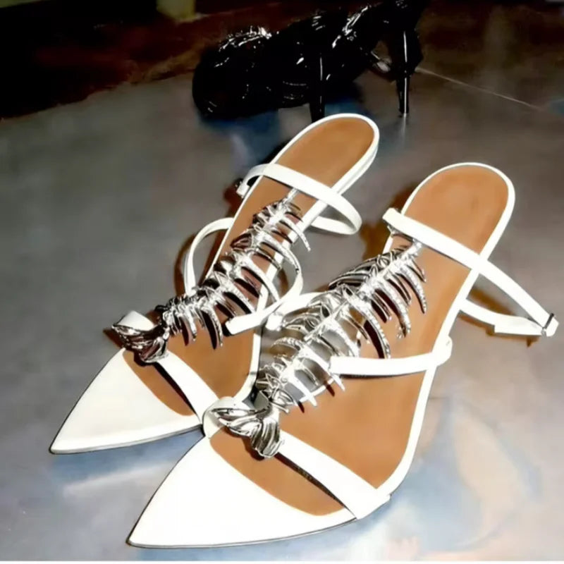 Just Arrived 4 Colors New Fishbone Rhinestones Luxury Sandals For Women Dance Evening Party Pointed Toe Stiletto Nightclub Wedding Banquet T-Strap Modern Sandals