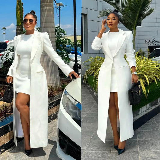 5 Colors Simple One Button Luxury Blazer  Vintage Floor Length Full Sleeve Long Coat Customized Casual Show Power Dresses Jacket Women Luxury Apparel Supplies