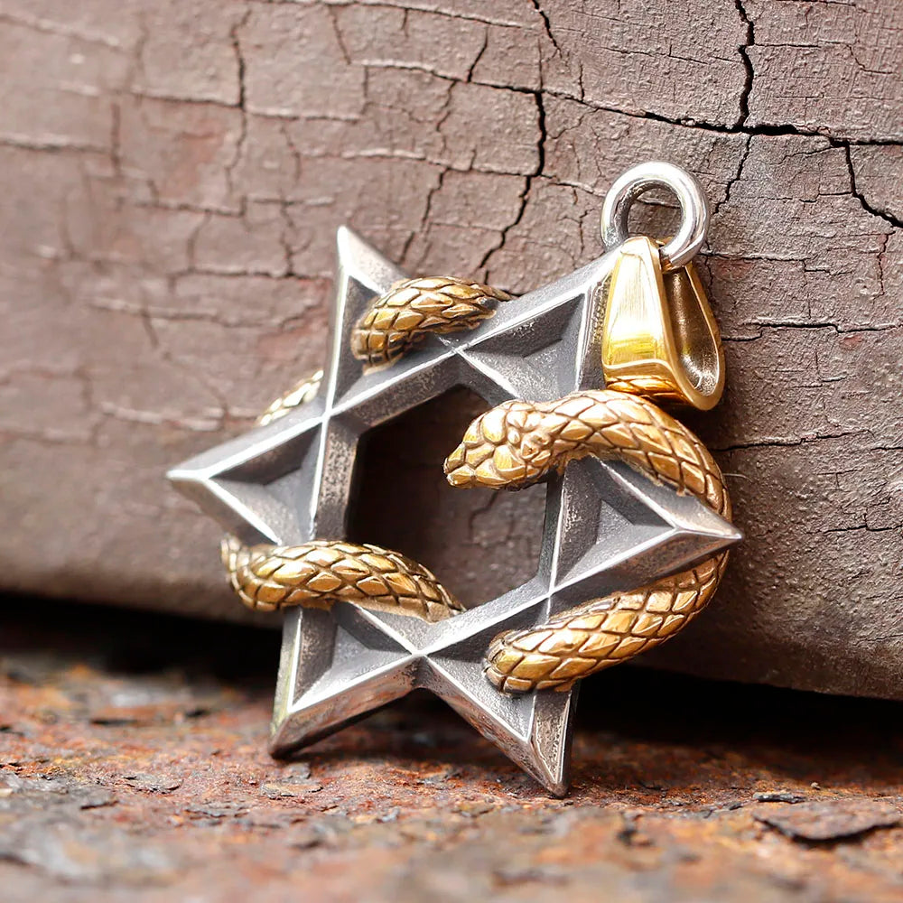 New Design 316L Hexagram Stainless Steel Five-Pointed Star Snake Pendant Necklace with Chain For Women Men Cool Gothic Punk Animal Jewelry Accessories