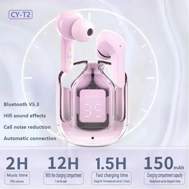 NEW Arrivals Original T2 Wireless Bluetooth Black Earphone Transparent HI-FI 2 Drivers Headphones LED Power Digital Display Stereo Sound Earphones for Xiaomi