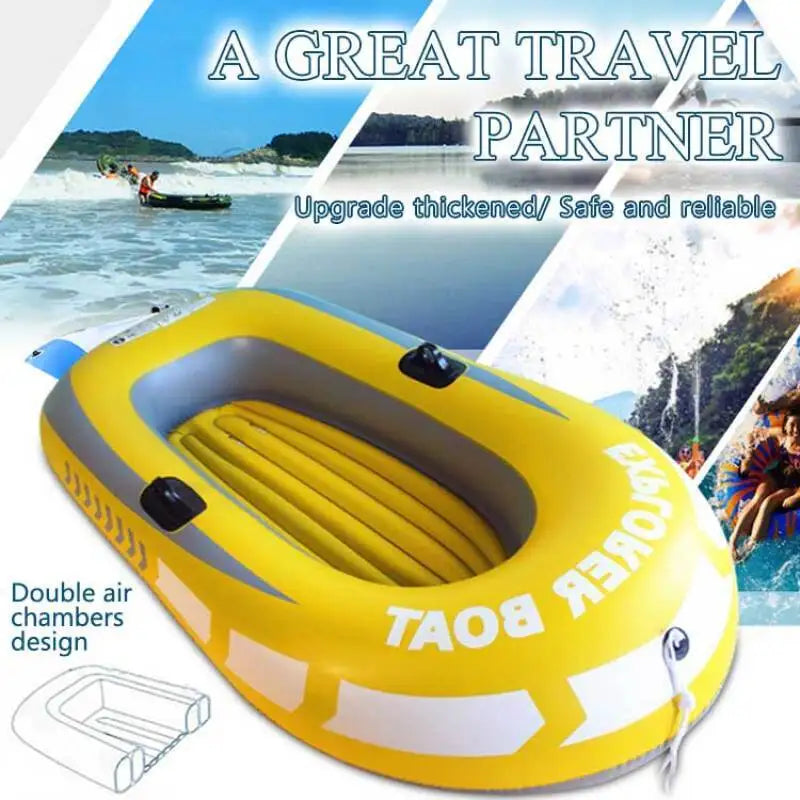 Two Person Top Quality Inflatable Fishing Boat + Paddles Set Rubber Dinghy PVC Kayak Thickened Rafting Boat for Sea Beach Summer Water Sports Supplies