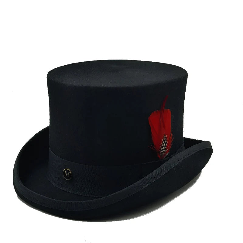 NEW Arrivals British President Men Luxury Top Hat Presidential High Hat British jazz Top Multi-Colors Hats Gentleman Evening Wedding Party  Flat Felt Hat Formal Tuxedos Costume Apparel Accessories Male Luxury Fashion Clothing