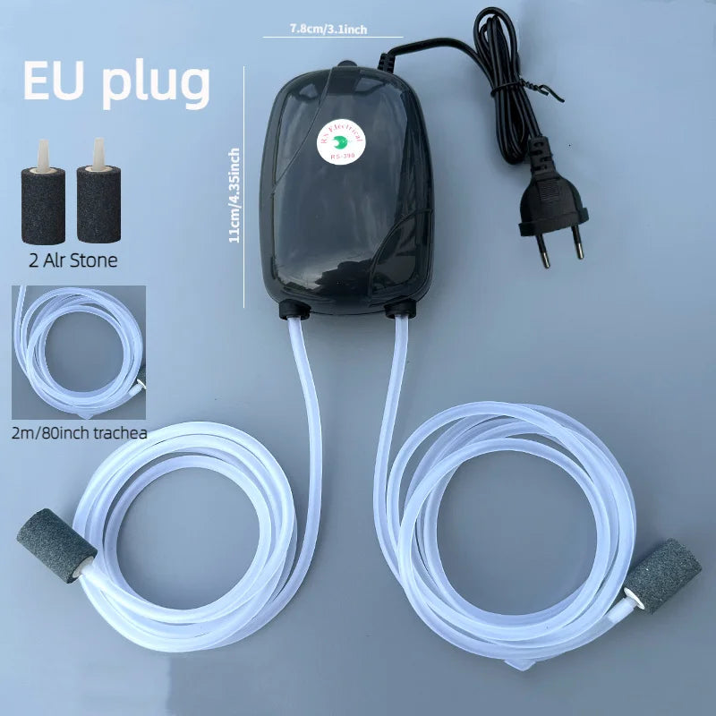 NEW Set Aquarium Air Pump Fish Tank Mini Compressor with Accessories Kit Single Double Outlet with Check Valve Tube Aquatic Accessories 220V 3W 5W