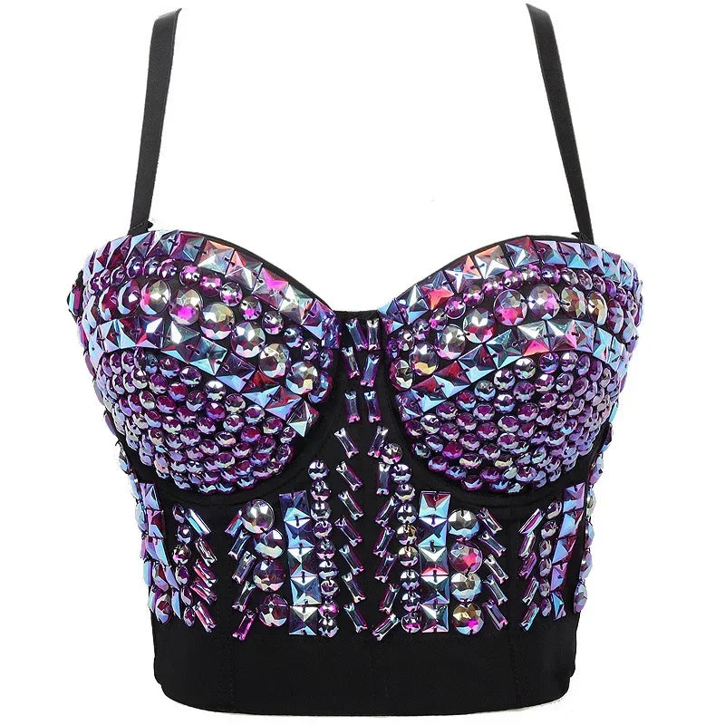 Sexy Bras for Women Night Club Party Cropped Tops Bra Stage Performance Sparkling Rhinestone Underwear Bralette Lingerie Clothes