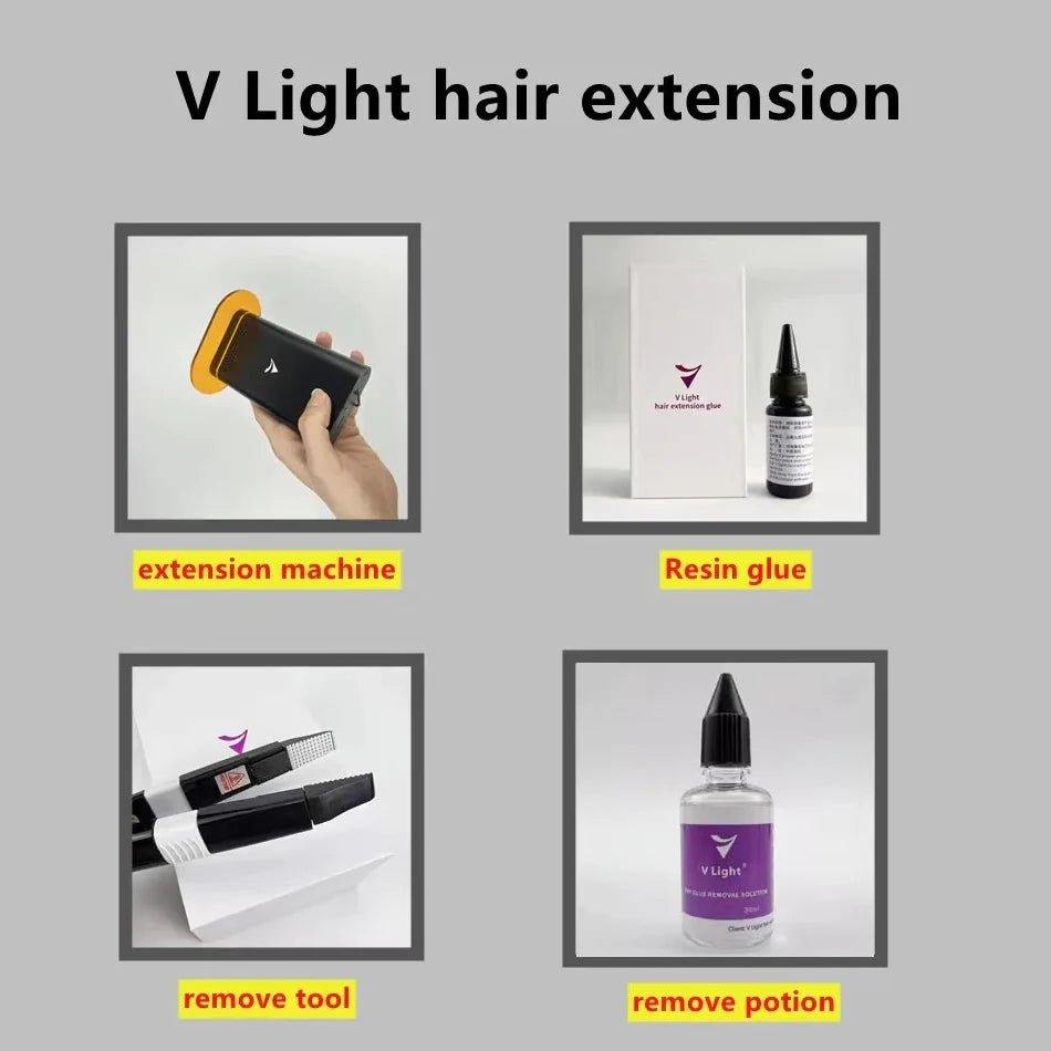 NEW V-Light Technology Professional Hair Extension Machine Full Set Black Hair Extension Tools Kit Set  for Human Hair Extension with V light Hair Glue Women Hair Care Supplies