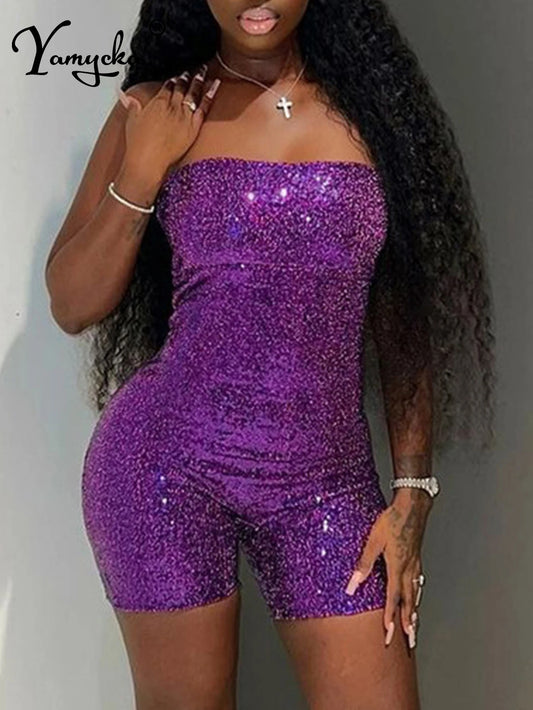 NEW Arrivals S-2XL 3 Colors Sexy Backless Sequin Bodysuit Jumpsuit Women Summer Evening Beach Party Shorts Night Club Party Romper Bodycon Ladies Girls Sexy Fashion Clothing Supplies