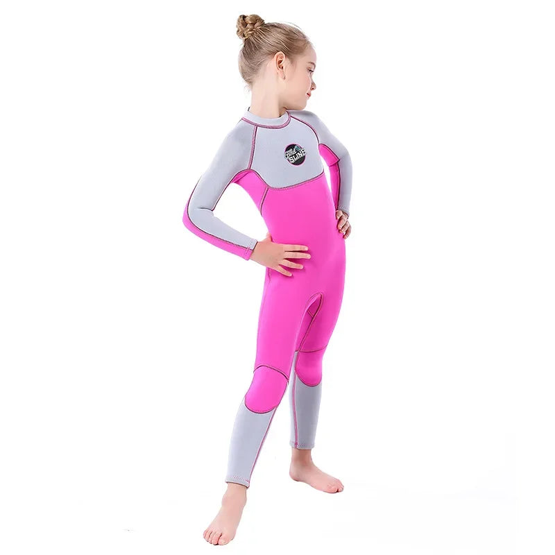 3MM Neoprene Wetsuit for Girls Kids Diving Suit Thick Cold-Proof Sun-Proof Clothes One-Piece Set Children Surfing Snorkeling Swimwear Water Sports Apparel Clothing Supplies.