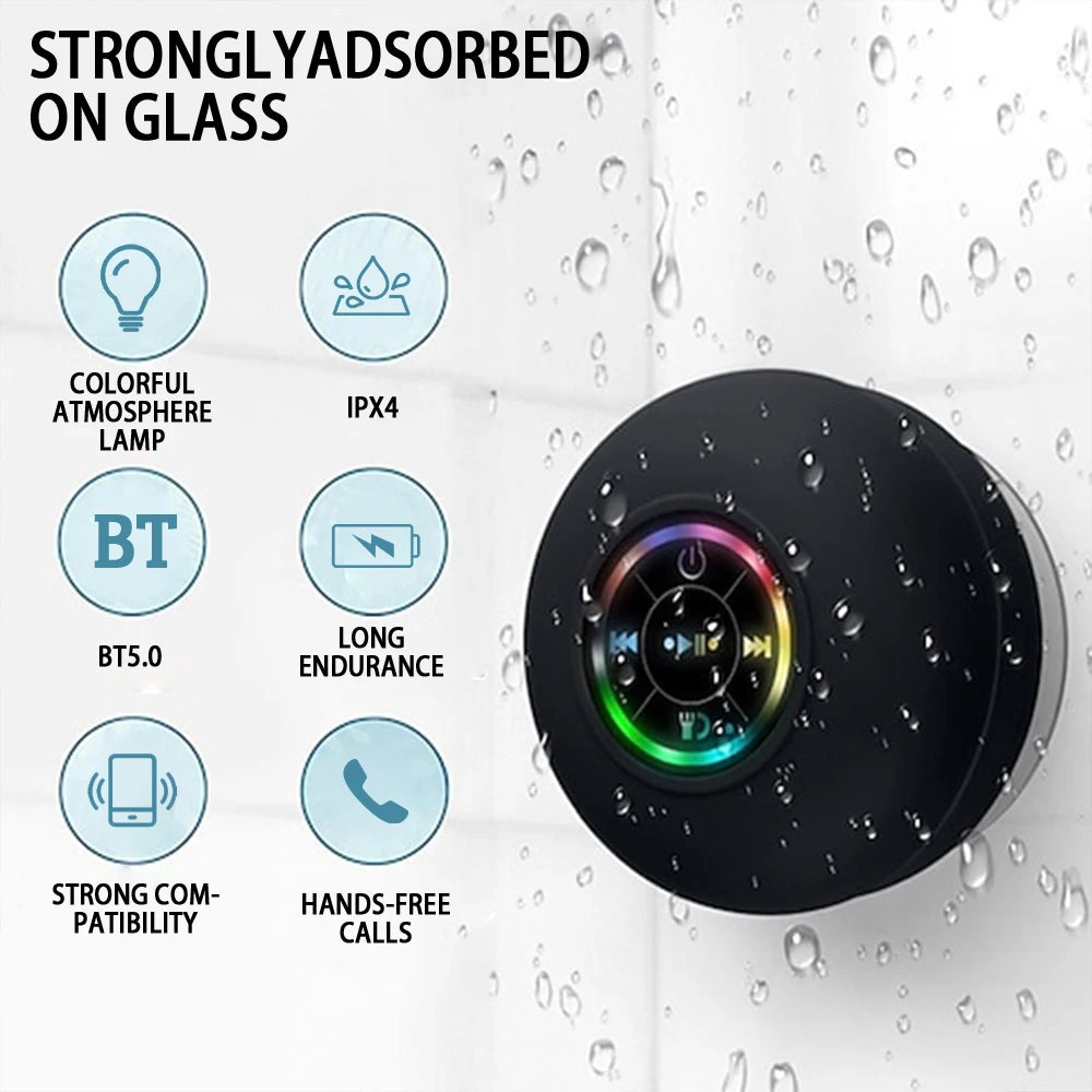 NEW Arrivals Portable Wireless Bluetooth Speaker LED Light IPX4 Waterproof Loudspeaker Outdoor Indoor Bathroom Large Suction Cup Stereo Sound Box
