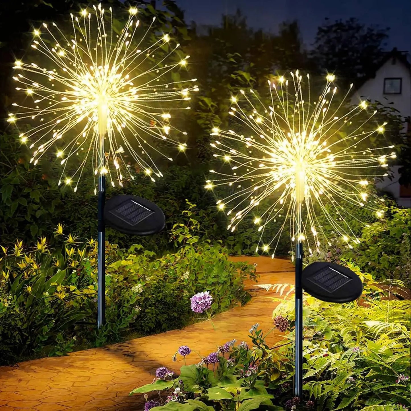 2 PCS Set 420 LEDS Solar Lights for Outdoor Garden Dandelion Lighting Stake Solar Firework Light for Christmas Halloween Lawn Decor