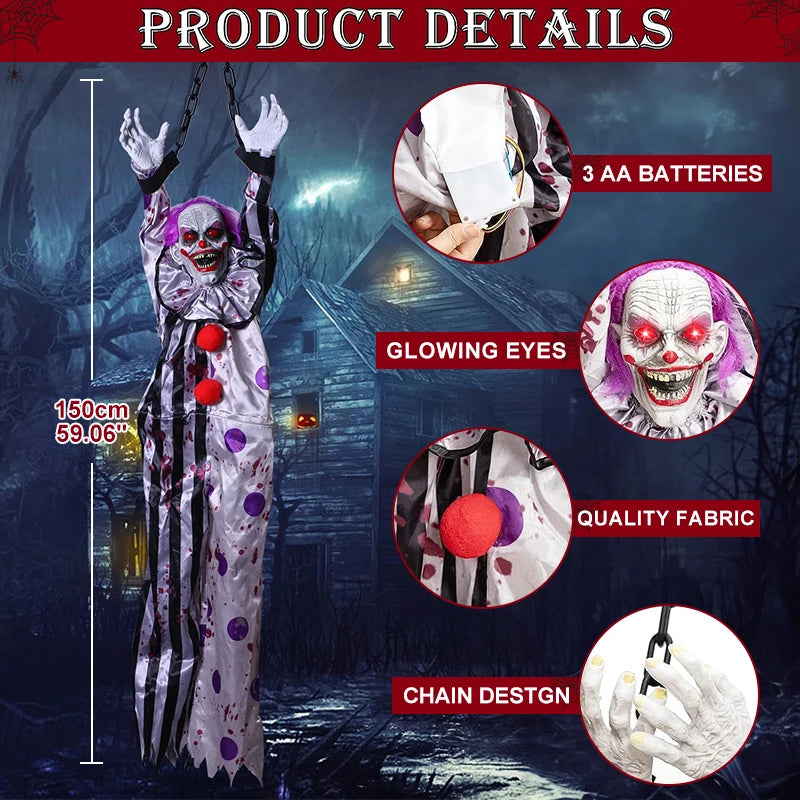 Electric Halloween Decorations New Style Hanger Clown Nurse Witch Voice Control Toys Electric Hanging Ghost Horror Scene Props