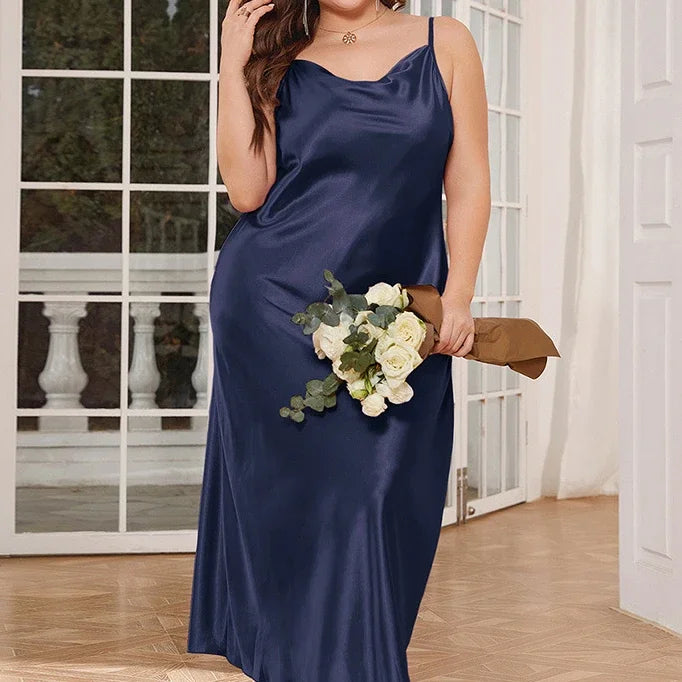 NEW Plus Size XL-2XL-3XL 4XL 5XL, 6 Colors Long Ice Silk, Rayon Nightgown Summer Curvy Female Nightwear Suspender Nightdress Lingerie Loose Satin Home Chubby Women Dress Loungewear