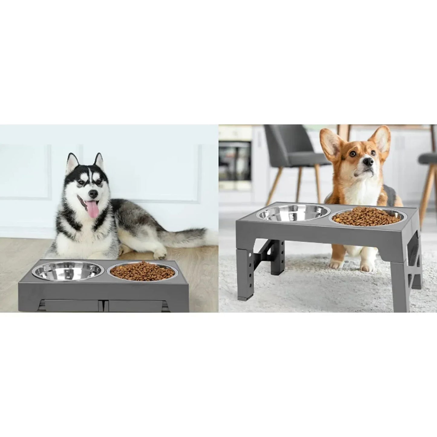 Dog Bowl Non-Slip Dog Feeder for Large Medium Dog Elevated Adjustable Raised Dog Bowl Stand with 2 Stainless Steel Dog Food Bowl