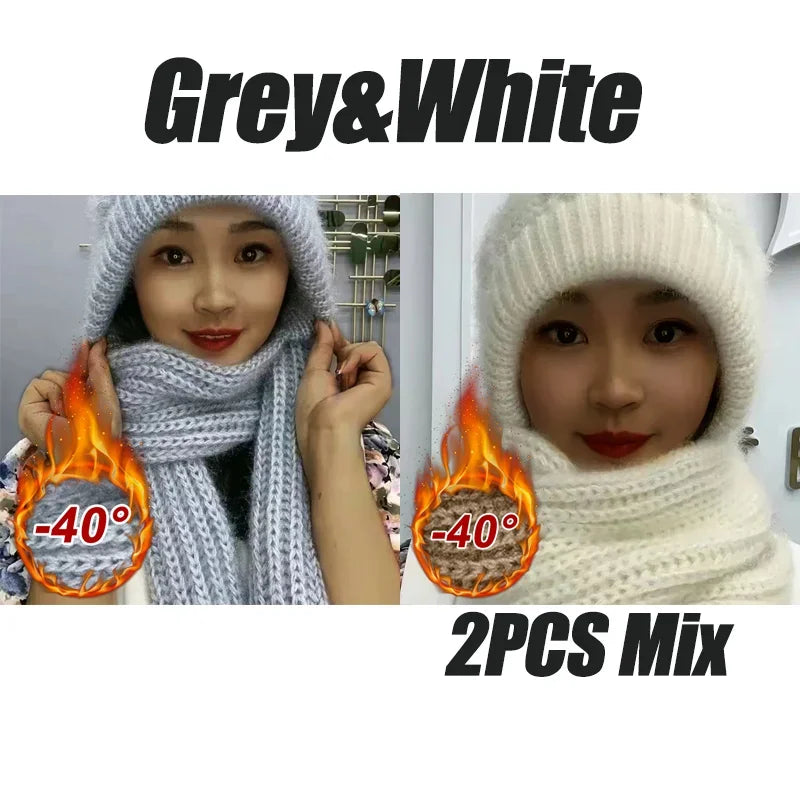 NEW 2 PCS Set 5 Colors Fleece Lined Cycling Beanie Scarf Set Women Thermal Windproof Knit Cap Snow Hood Winter Cold Weather Warm Set Outdoor Skiing Travel Hiking