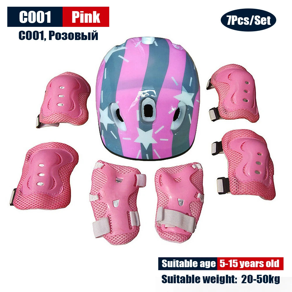 NEW SET Children Kids Adjustable Helmet Protective Gear Set Sports Knee Elbow Wrist Pads for Children Boys Girls Bike Skateboard Scooter Roller Outdoor Sports Supplies