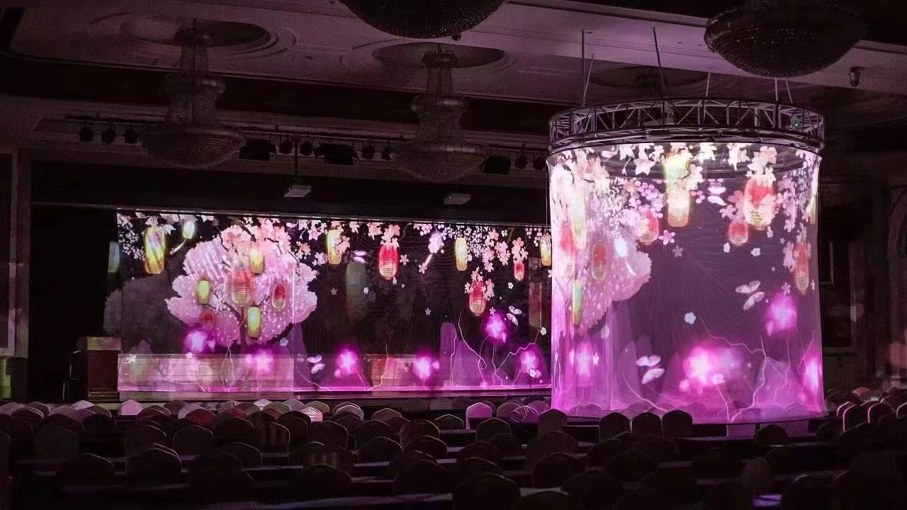 NEW Large Stage 3x5 Meter Holographic Mesh Screen Film Projection 3D Hologram Projector System Front and Rear Projection Outdoor Mesh Advertising Festival Restaurants Hotel Screen Electronic Products