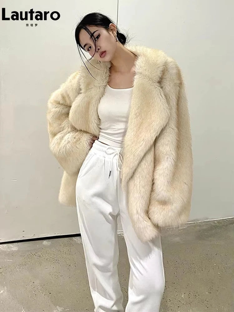 Luxury Winter Warm Loose Casual Thick Soft Hairy Faux Fur Coat Women High Quality Furry Fluffy Jacket Korean Fashion Snow Clothes Supplies Female Girls Luxury Fashion Clothing Products
