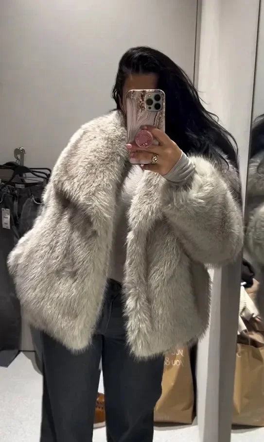 NEW BIG SAVE S-3XL Women's Luxury Italian Style Cropped Faux Fur Jacket Plush Warm Long Sleeve Winter Snow Clothes Supplies  Fur Coat Girls Jacket Shaggy Furry Outerwear with Pockets Female Ladies Luxury Fashion Clothing Prod