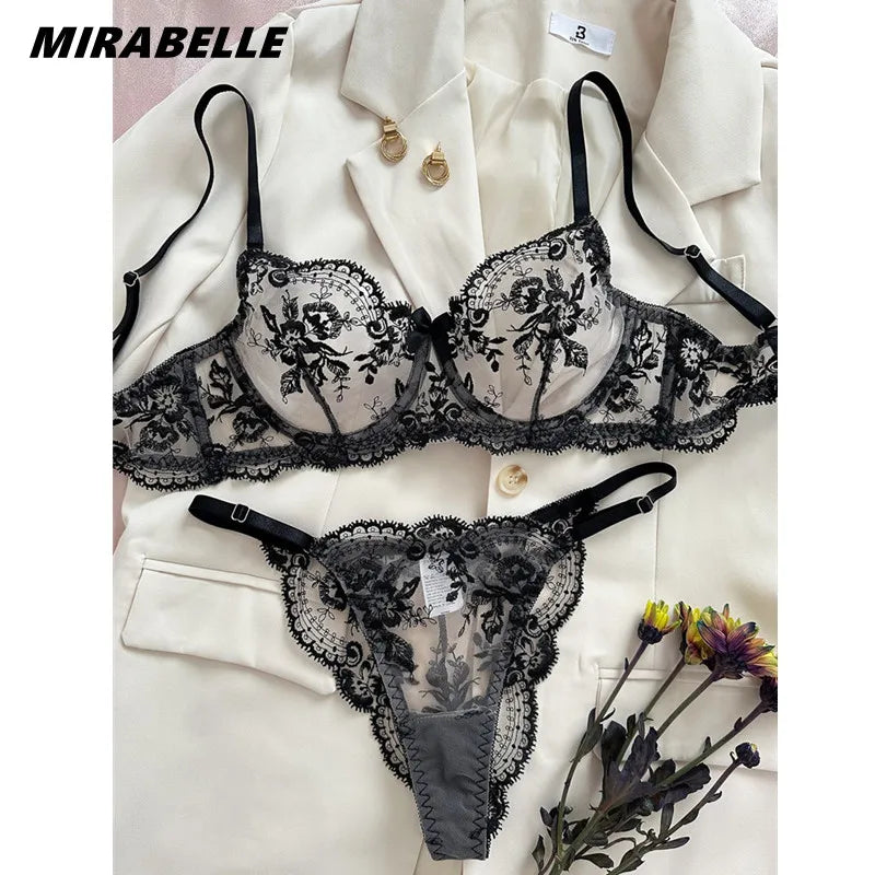 NEW!!!! Fancy Lingerie Lace Embroidery Fairy Seamless Tulle Underwear See Through Exotic Sets Floral Beautiful Bilizna Set