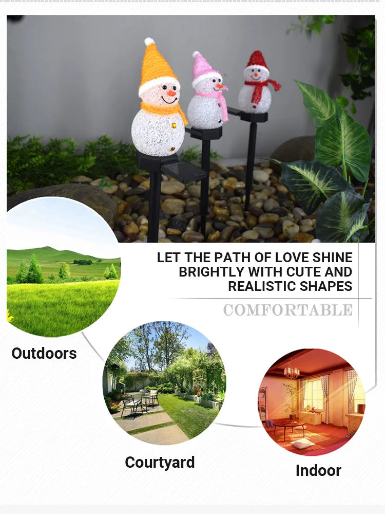 4PCS Set Christmas Snowman Solar Stake Light Outdoor Garden Waterproof Xmas Atmosphere Courtyard Lamp For Home Courtyard Decor