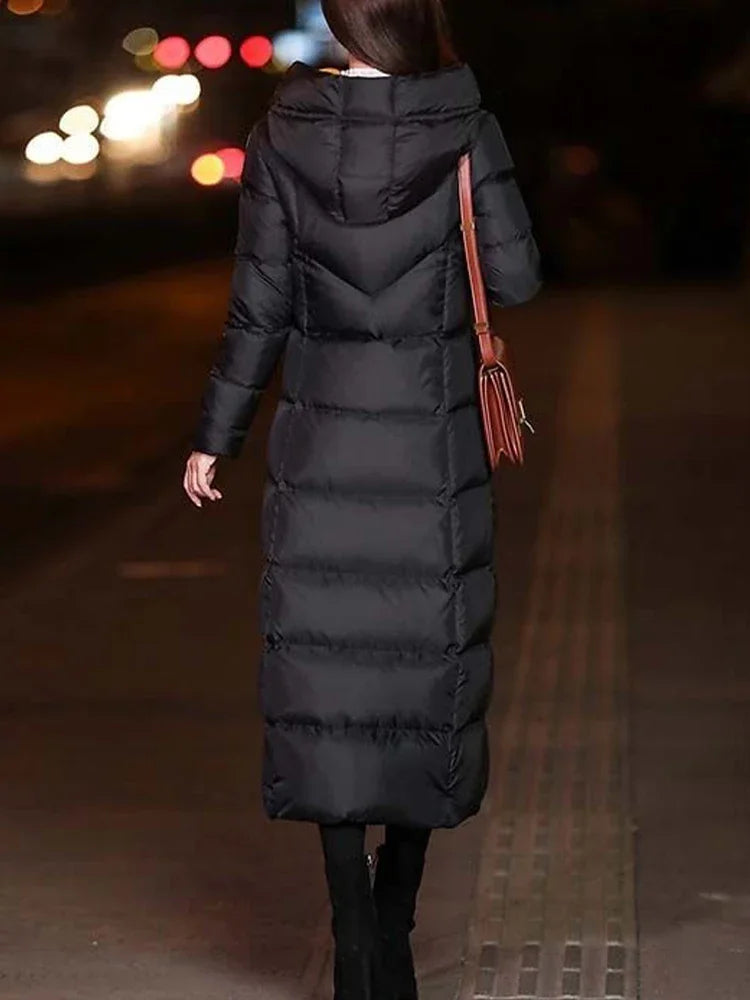 M-4XL Winter Black Jacket Women Black Long Puffer Elegant Coat 2023 Vintage Streetwear Thicken Warm Slim Lady Clothes Casual Parkas Coats
