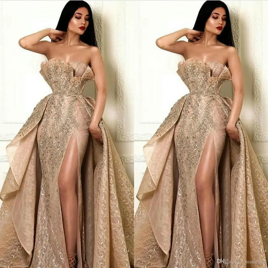 NEW Arrivals S-3XL Plus Size Women's Clothing Luxury Gold Dress Sexy Strapless Long Dress Elegant Evening European American Foreign Trade Evening Formal Wedding Guest Maxi Dress