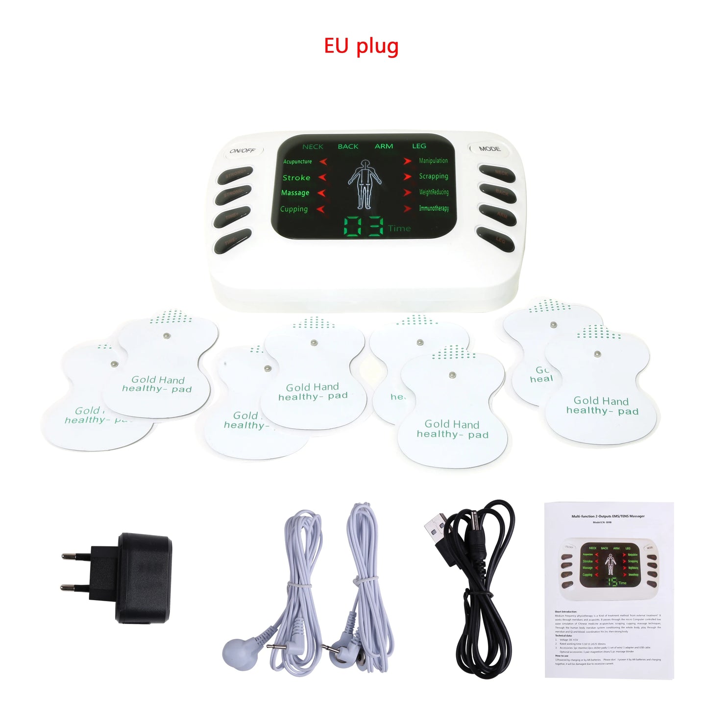 Full Set Electrical Muscle Stimulator + Slippers + Socks English Button Therapy Massage TENS Electronic Massager  Physiotherapy TENS Machine Health Care Supplies