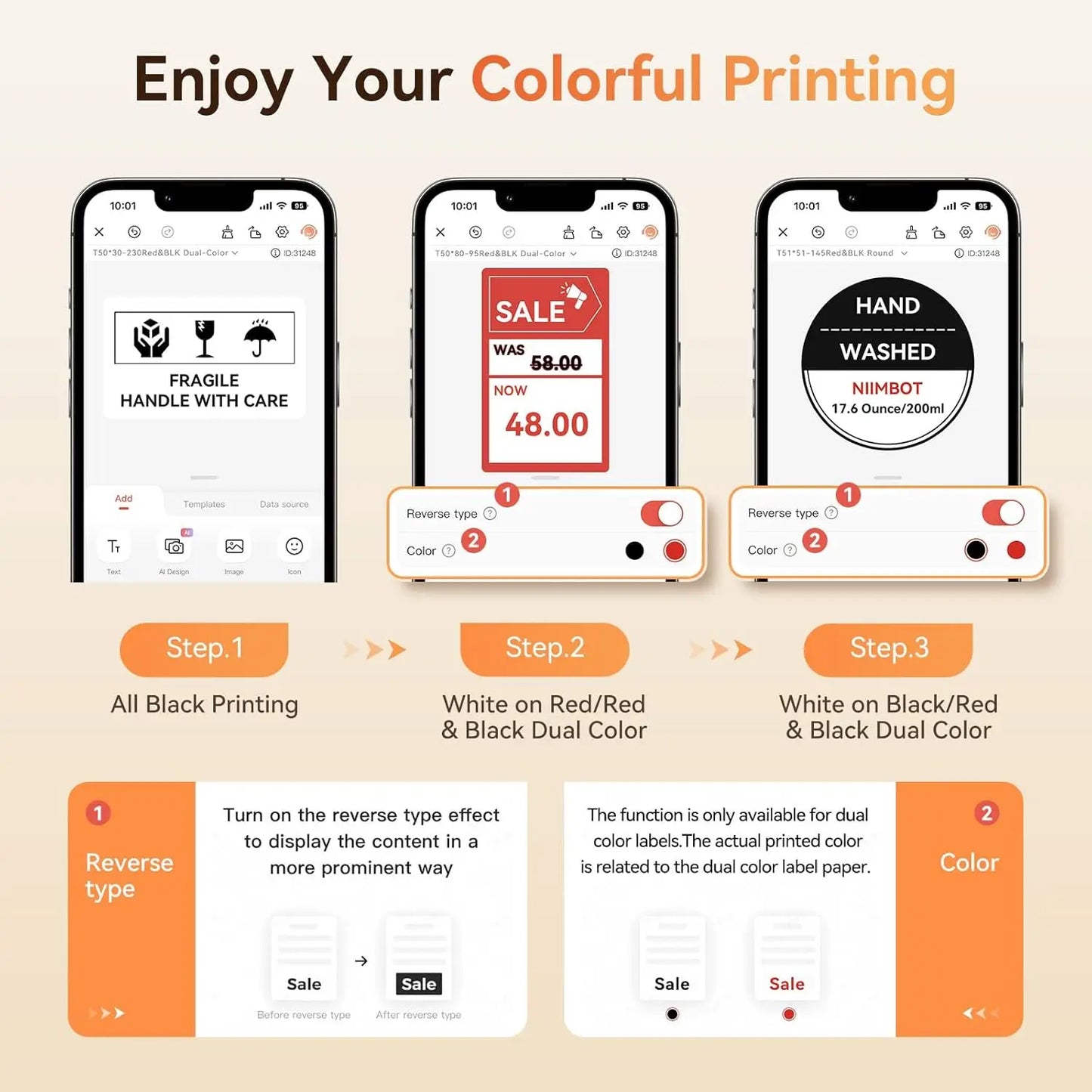 NEW Arrivals  Red & Black Dual Color Thermal Label Paper for B21 Pro Printer 300dpi Photo Paper With Adhesive Backing