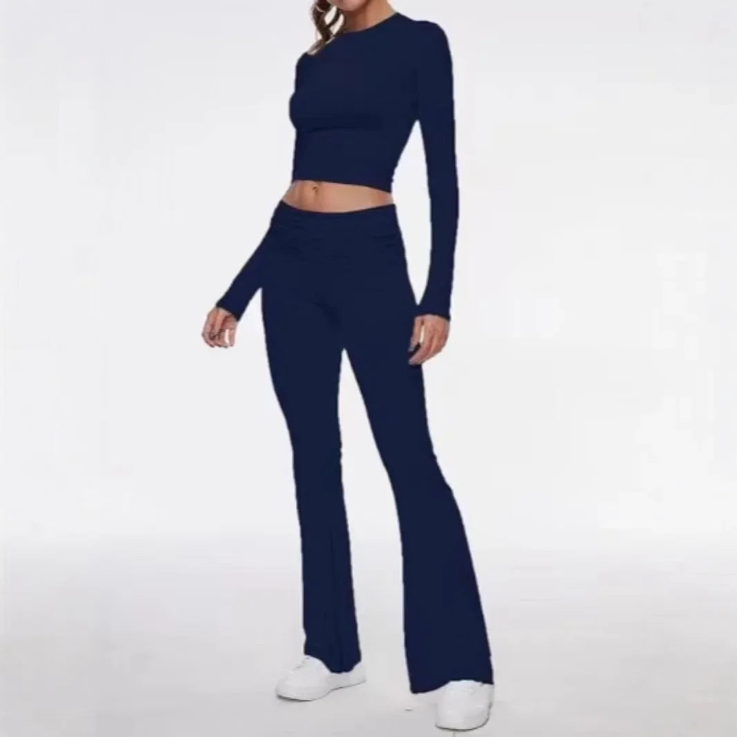 NEW Arrivals S-XL 7 Colors High-End Women's Long Sleeve Top And Flared Pants Set Fashionable And Stylish Polyester Fiber Women Outdoor Streetwear Sports Sets