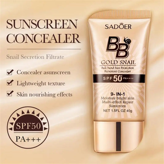 NEW Arrivals Korean Golden Snail Sunscreen BB Cream Waterproof Sunblock Foundation Concealer Isolation Moisturizing BB Cream Make-Up Beach Sun Body Protection