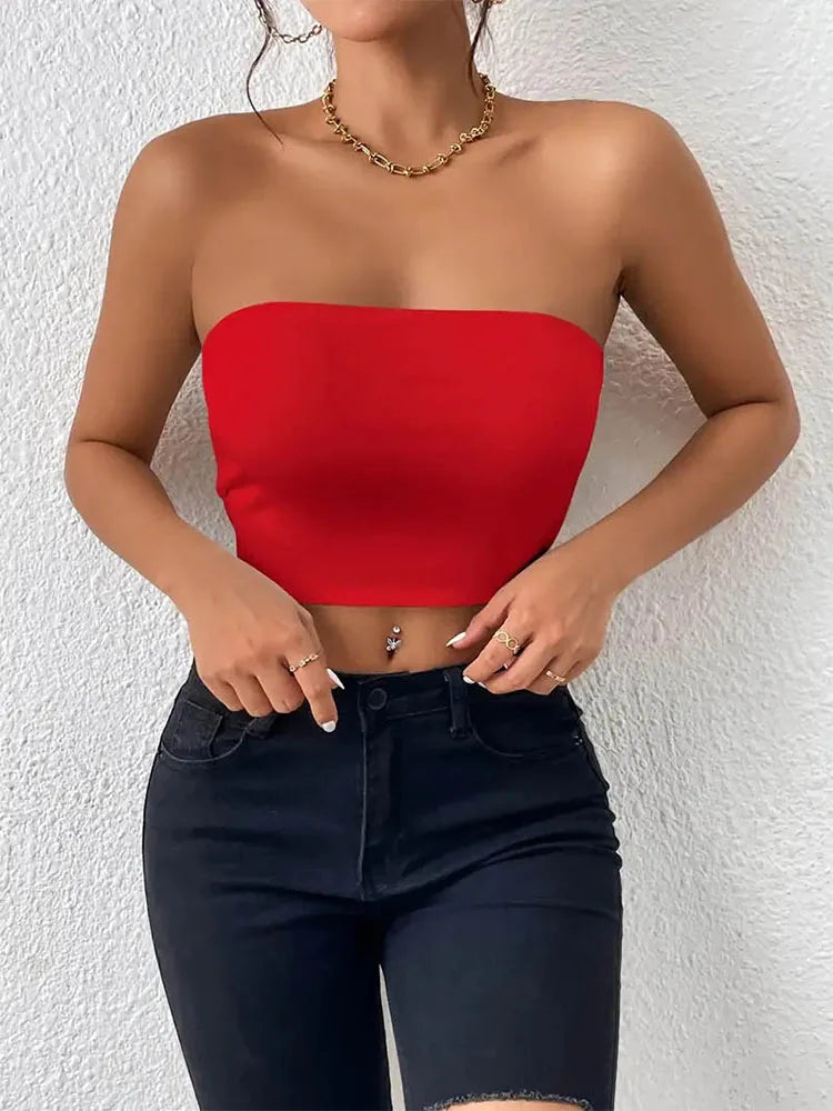 UK Size 6 Colors Sexy Bodycon Crop Tube Top, Solid Stretchy Tube Top, Casual Every Day Tops, Women's Clothing