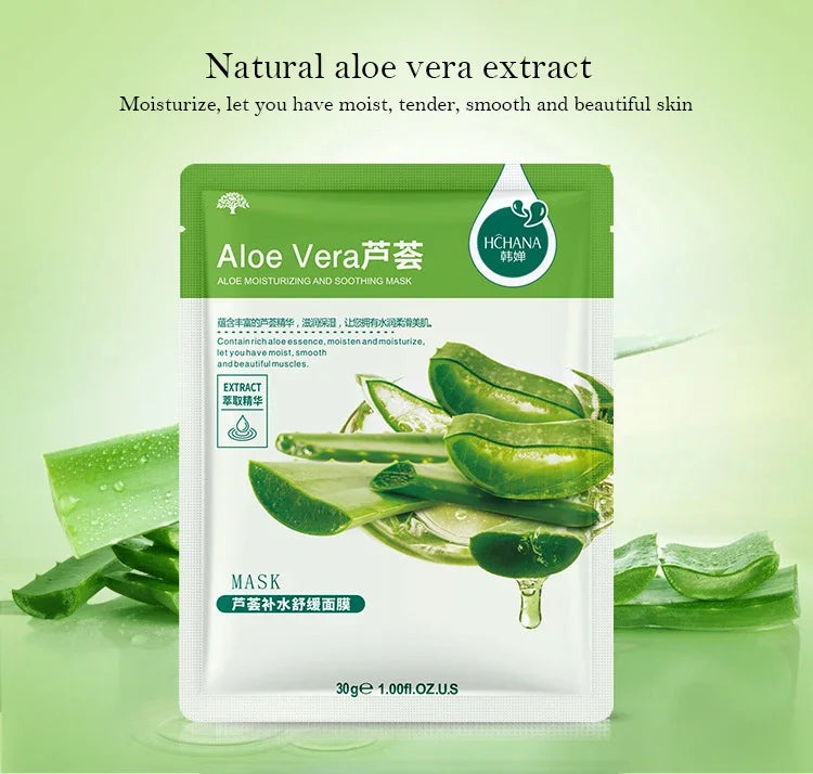NEW Arrivals 20PCS Set 7 Natural Fruit Patterns Natural Plant Facial Mask Moisturizing Oil Control Anti-Aging Fruit Aloe Korean Hyaluronic Acid Sheets Face Mask Beauty Skin Care Products