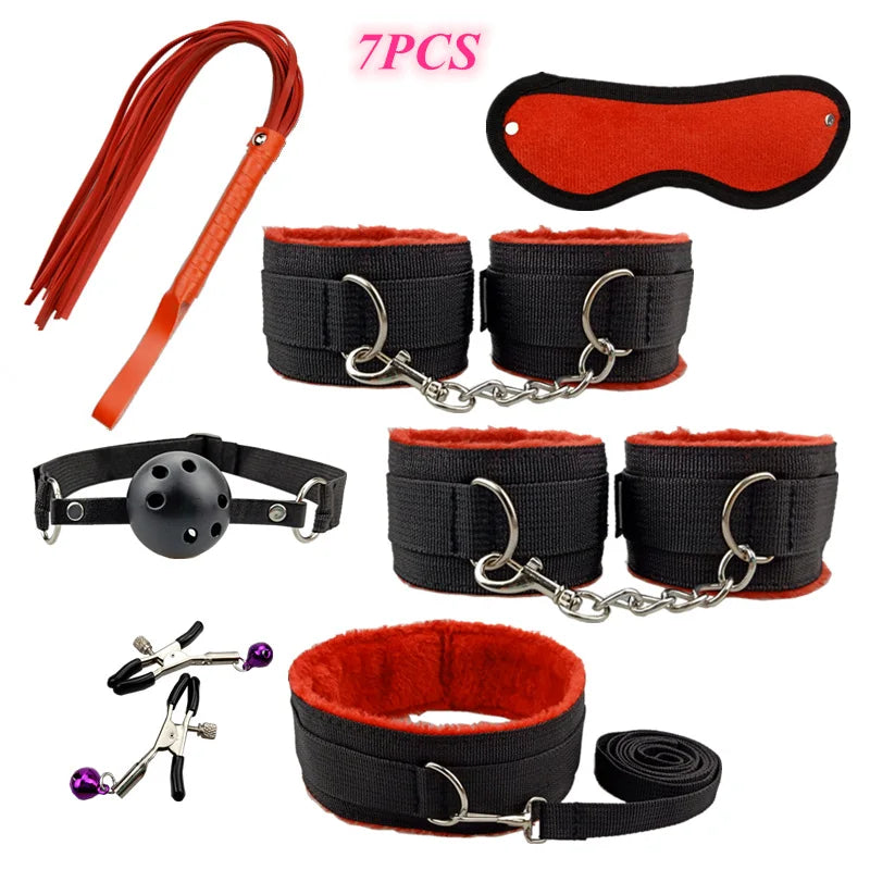 7/10/12 PCS Set  BDSM Bondage Set Adult SM Sex Products Sex Toys Kits For Adults Games Handcuffs Whip Vibrator Anal Plug Mouth Gag Erotic Couples Adults Sex Toys Accessories