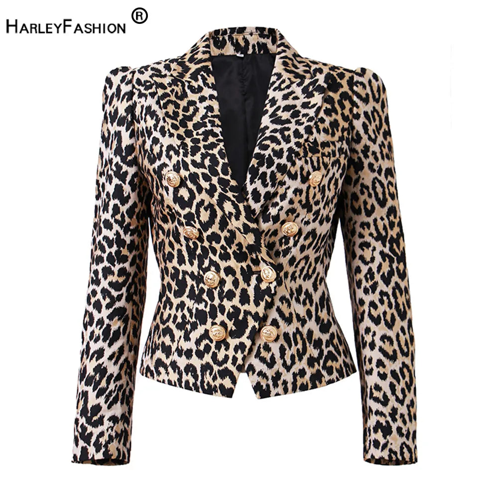 Spring Autumn Customized Fabric Best Quality Bargain Price Women Classic Leopard Printing Slim Street Blazers Female Jackets