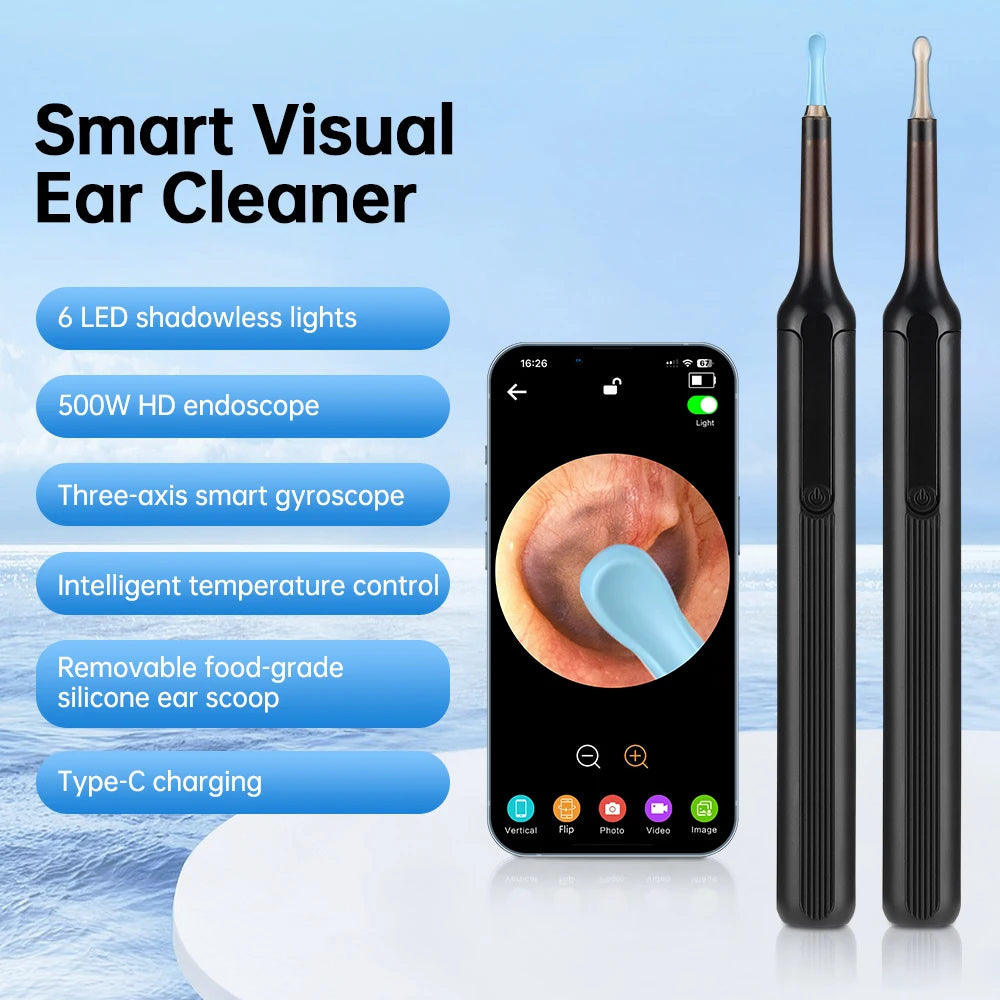 Wireless Smart Visual Ear Cleaner With Camera and APP Connection 6 LED Lights 3.0mm Lens Ear Wax Removal Endoscope Otoscope Type C Charging Tool Health Care Ear Cleaner Kit