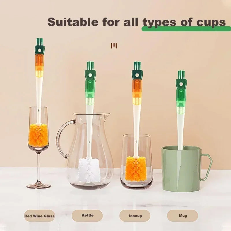 Water Bottle Cleaner Brush Silicone Detachable Scrubber Long Handle Narrow Milk Kettle Wineglass 5 In 1 Cleaner Kitchen Tool