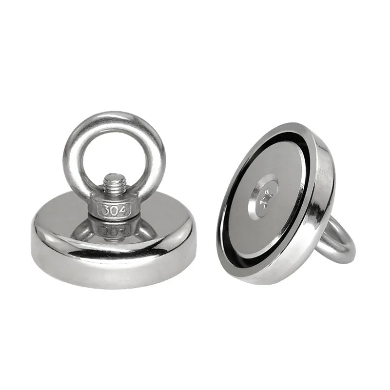 Super Strong Neodymium Fishing Magnets Heavy Duty Rare Earth Magnet with Countersunk Hole Eyebolt for Salvage Magnetic River Lakes Sea Boat Fishing Accessories.