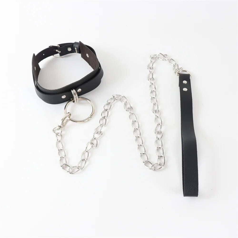 Gothic Harness Women Collar Chain Punk Rock Gothic Choker Sexy PU Leather Fetish Spike Collar Choker Necklace Cosplay Accessorie
