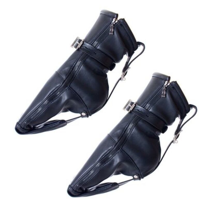 PU Leather Restraint Foot Ankle Cuffs Bag Shoes Zipped Boots Soft Padded Paws Fist Lockable Harness Socks BDSM Bondage Sex Toys