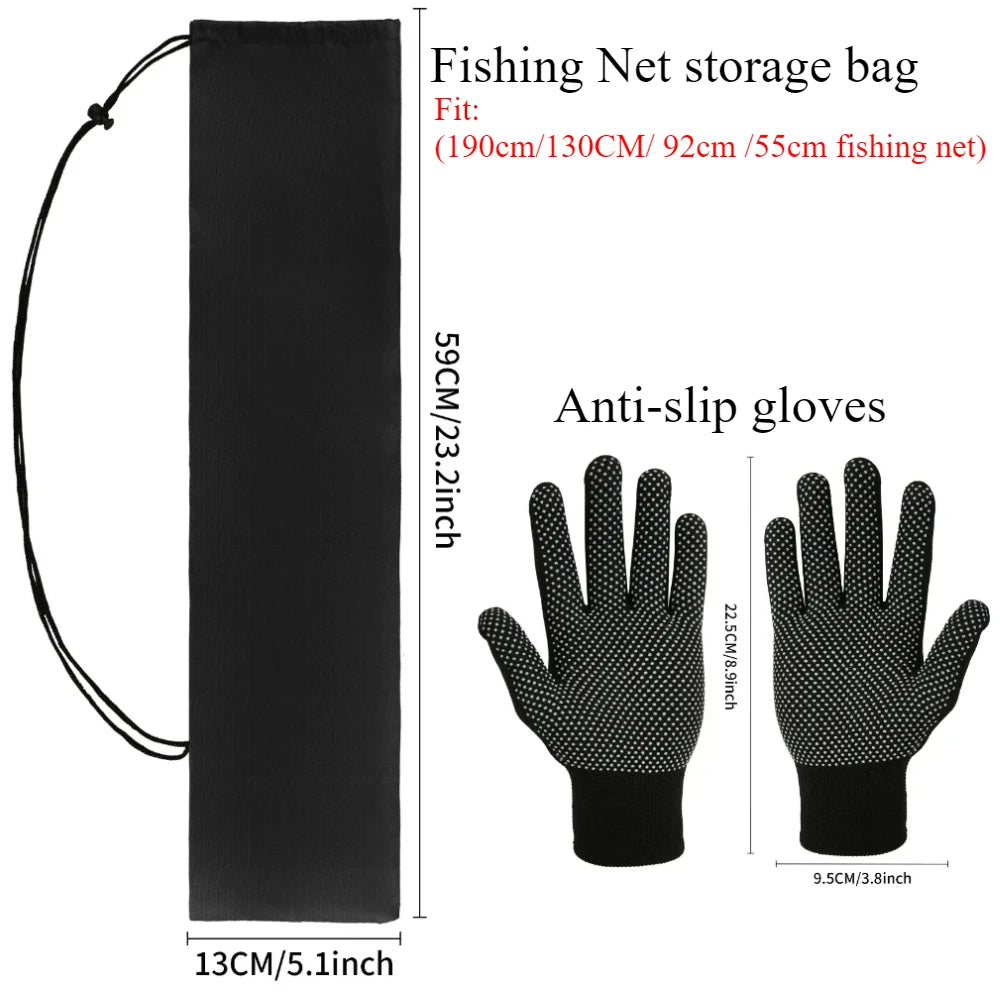 Fishing Landing Net Aluminum Alloy Durable Telescoping Extend to 190cm/130cm/55cm Folding Mesh Safe Fish Catching Releasing Fishing Accessory Sets