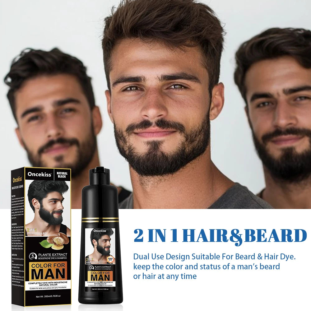 NEW Brown/Black Color Natural Long Lasting 200ml Permanent Beard Dye Shampoo for Men Beard Dying Removal White Gray Beard Hair Men Beard Dye Shampoo Men Grooming Supplies
