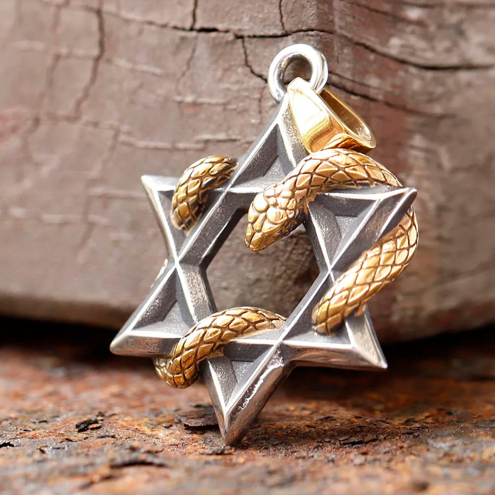 New Design 316L Hexagram Stainless Steel Five-Pointed Star Snake Pendant Necklace with Chain For Women Men Cool Gothic Punk Animal Jewelry Accessories