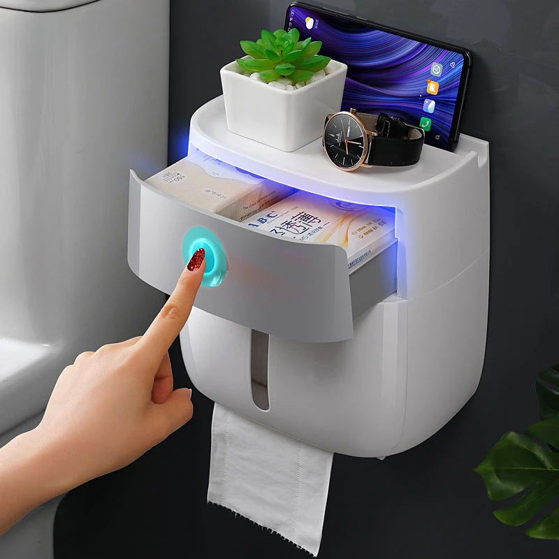 NEW Arrivals Waterproof Double Layer Portable Toilet Paper Holder Plastic Bathroom Storage Dispenser for Organized Roll Paper Accessory Home Bathroom Supplies